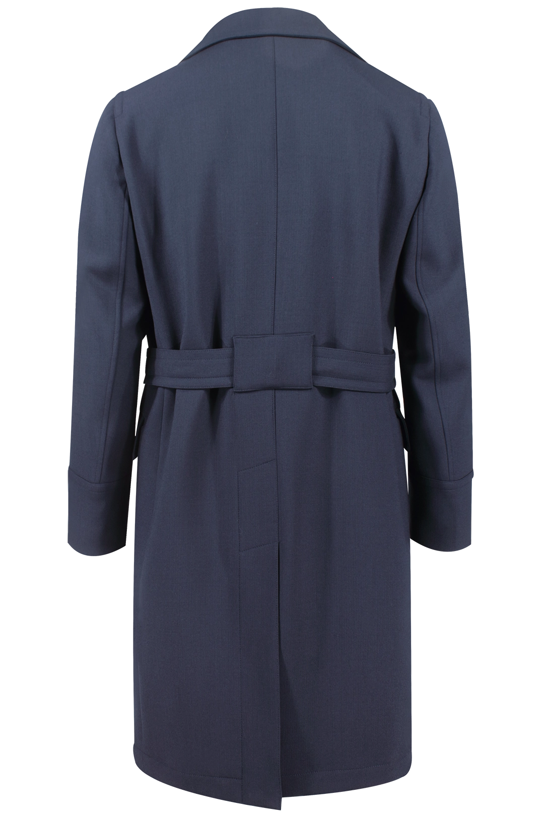 Cappotto doppiopetto con cintura in lana blu retro