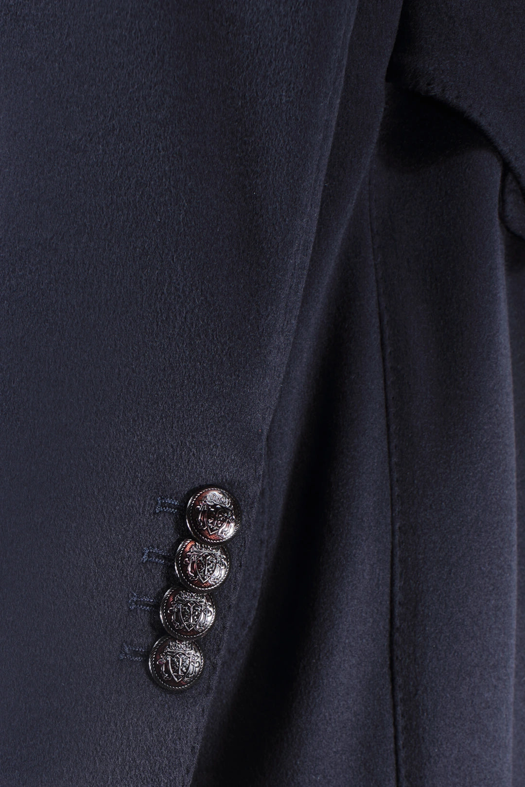 Cappotto doppiopetto in lana blu manica