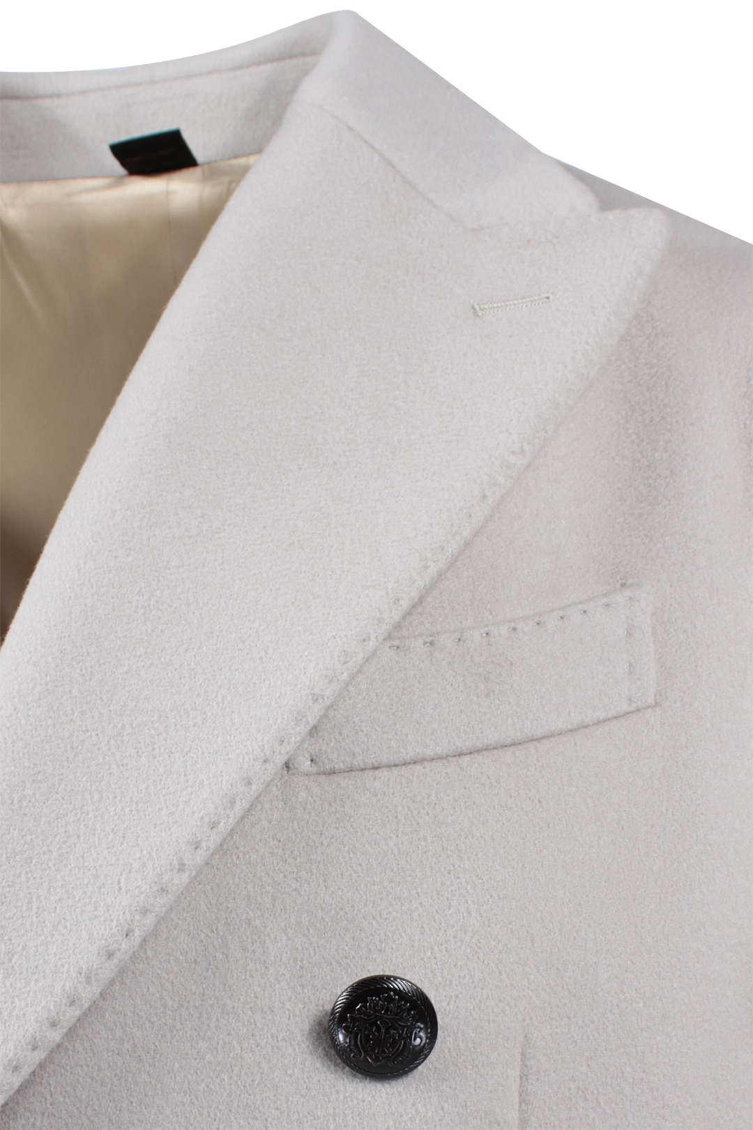 Cappotto doppiopetto in lana grigio perla rever