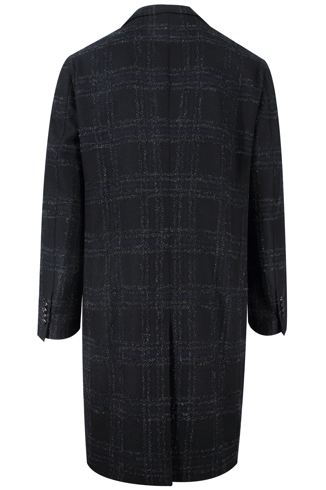 Cappotto doppiopetto in lana mohair nera a quadri retro