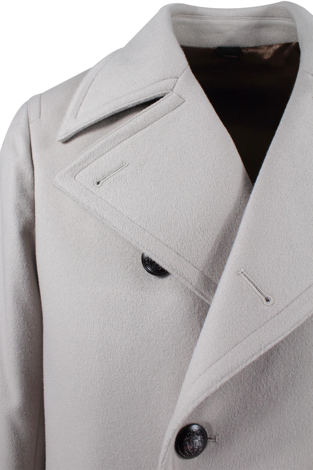 Cappotto doppiopetto in pura lana grigio perla rever