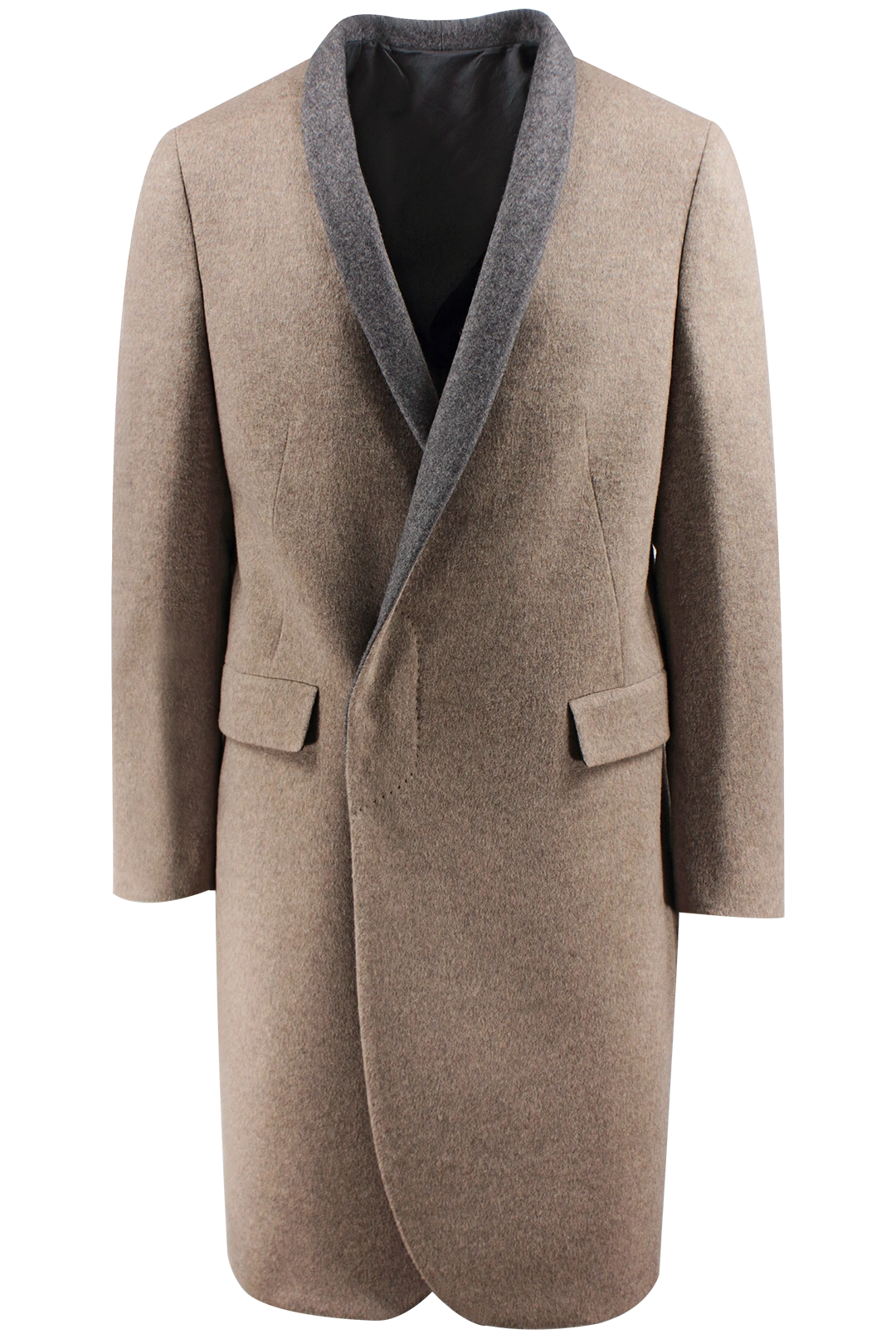 Cappotto sciallato in lana e cashmere tortora