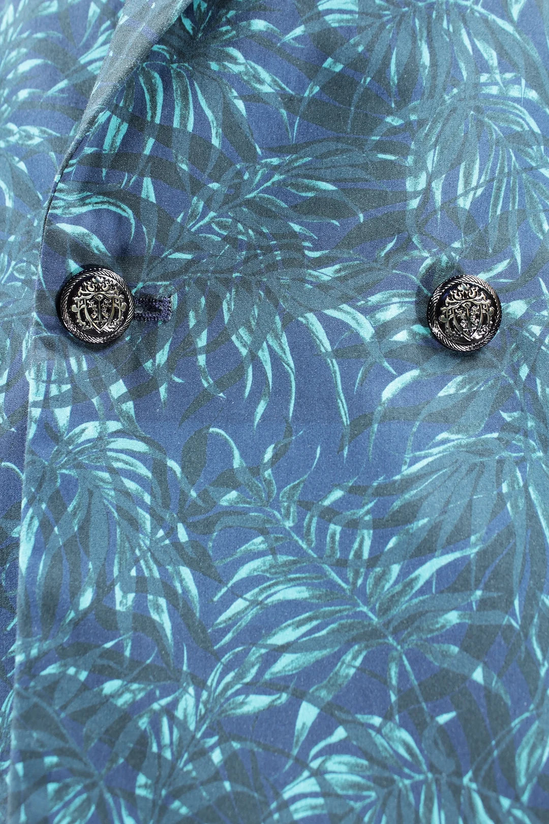 Giacca doppiopetto in cotone blu floreale bottoni