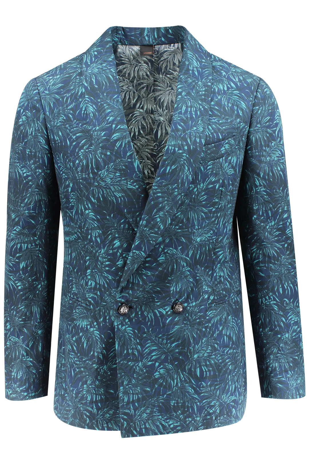 Giacca doppiopetto in cotone blu floreale