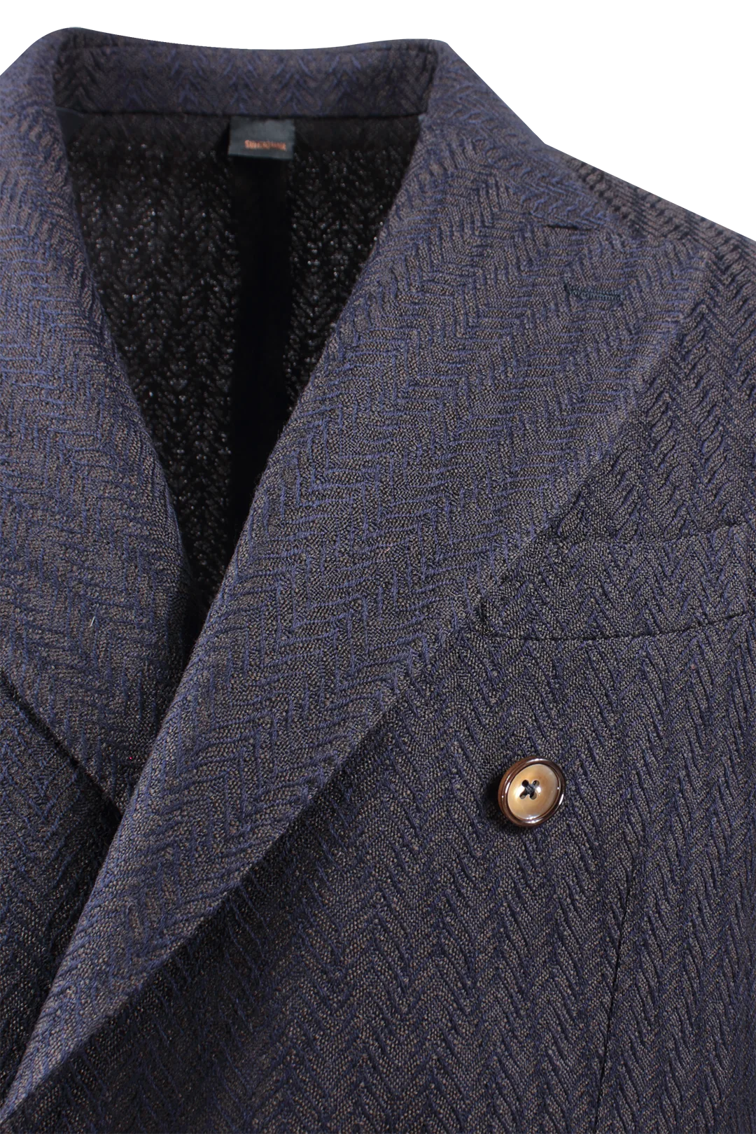 Giacca doppiopetto in lana chevron blu rever