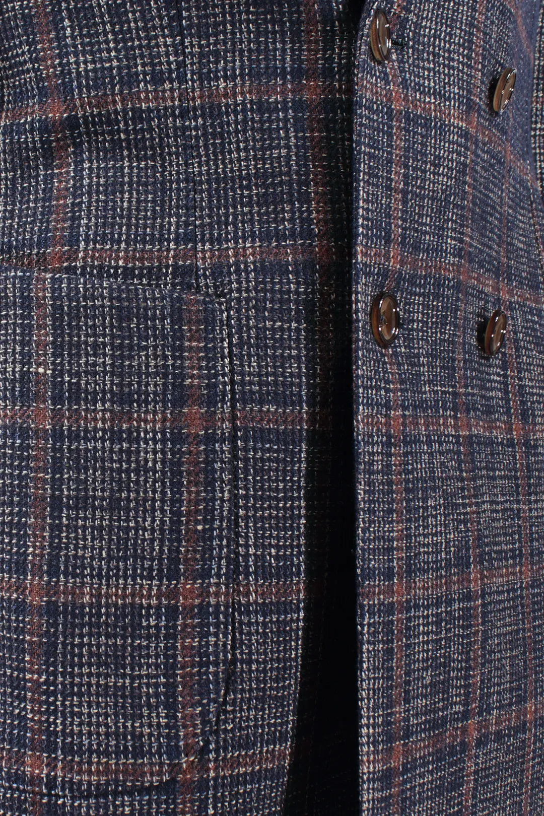 Giacca doppiopetto in lana e cotone a quadri tasca