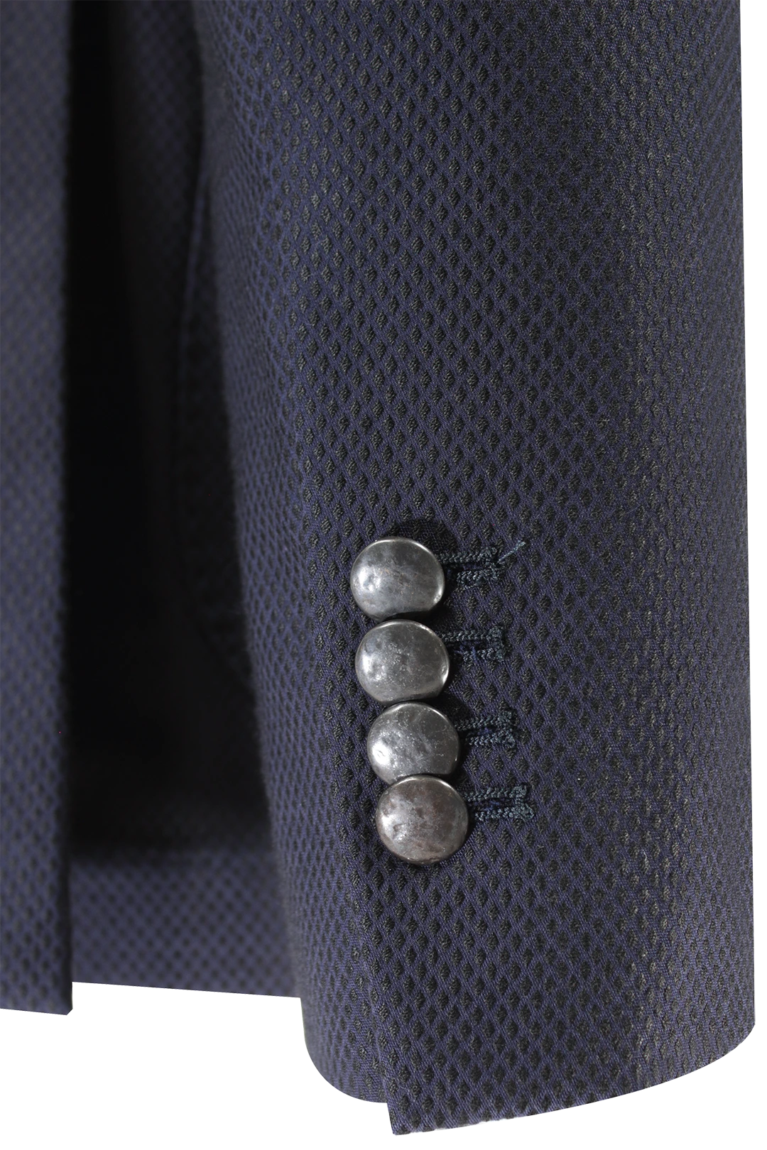 Giacca doppiopetto in tessuto piquet blu manica