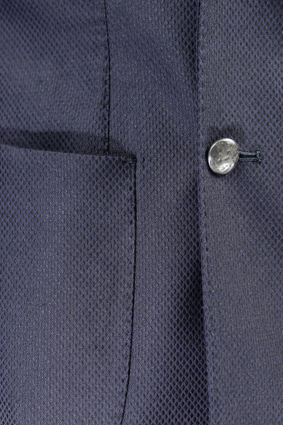 Giacca doppiopetto in tessuto piquet blu tasca