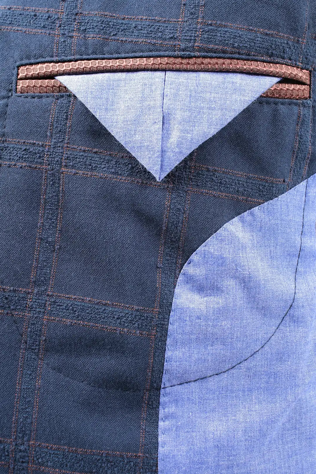Giacca in cotone blu a quadri tasca interna