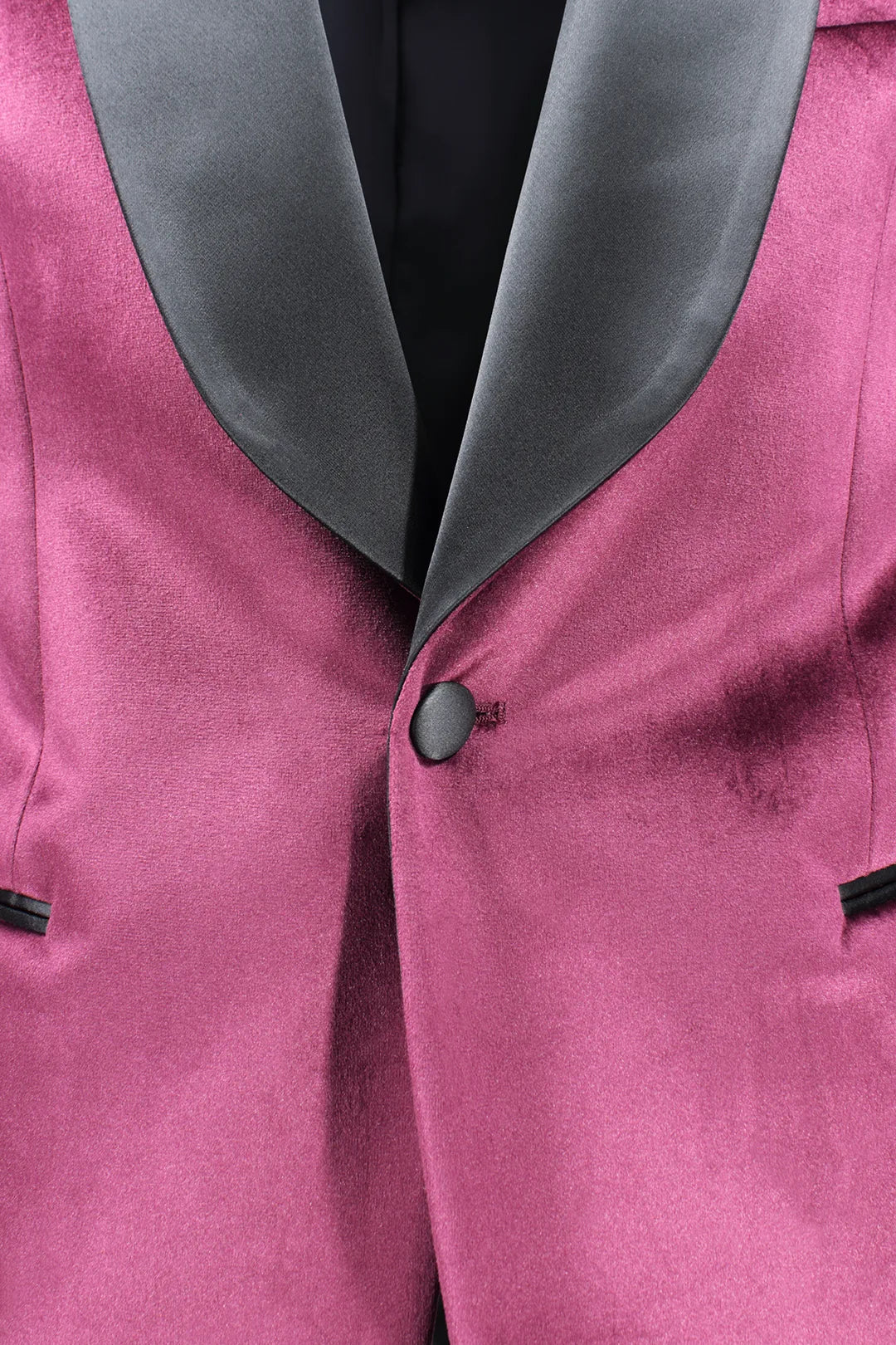 Giacca smoking in velluto liscio magenta bottone