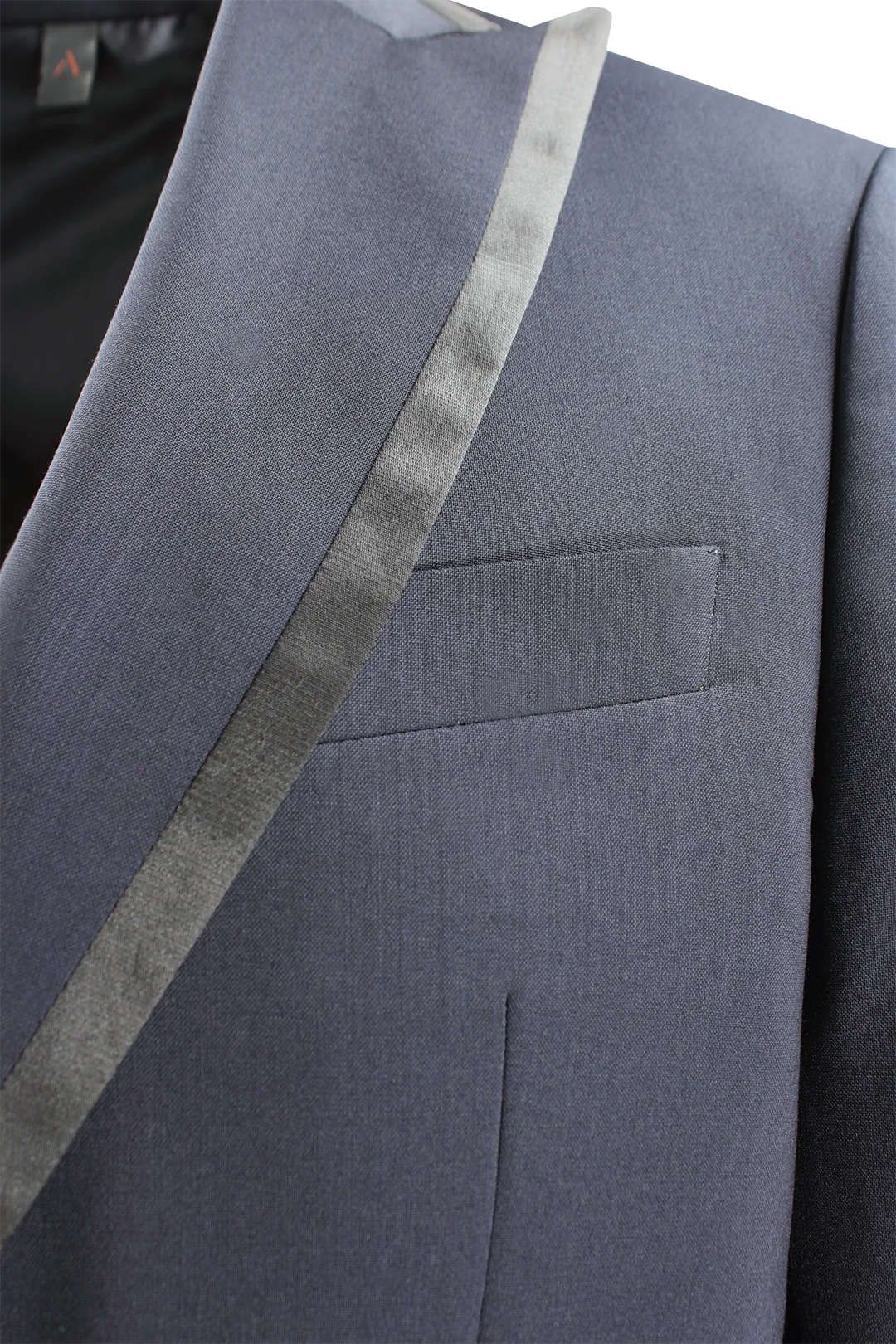 Giacca in tela di lana blu con rever profilato nero rever