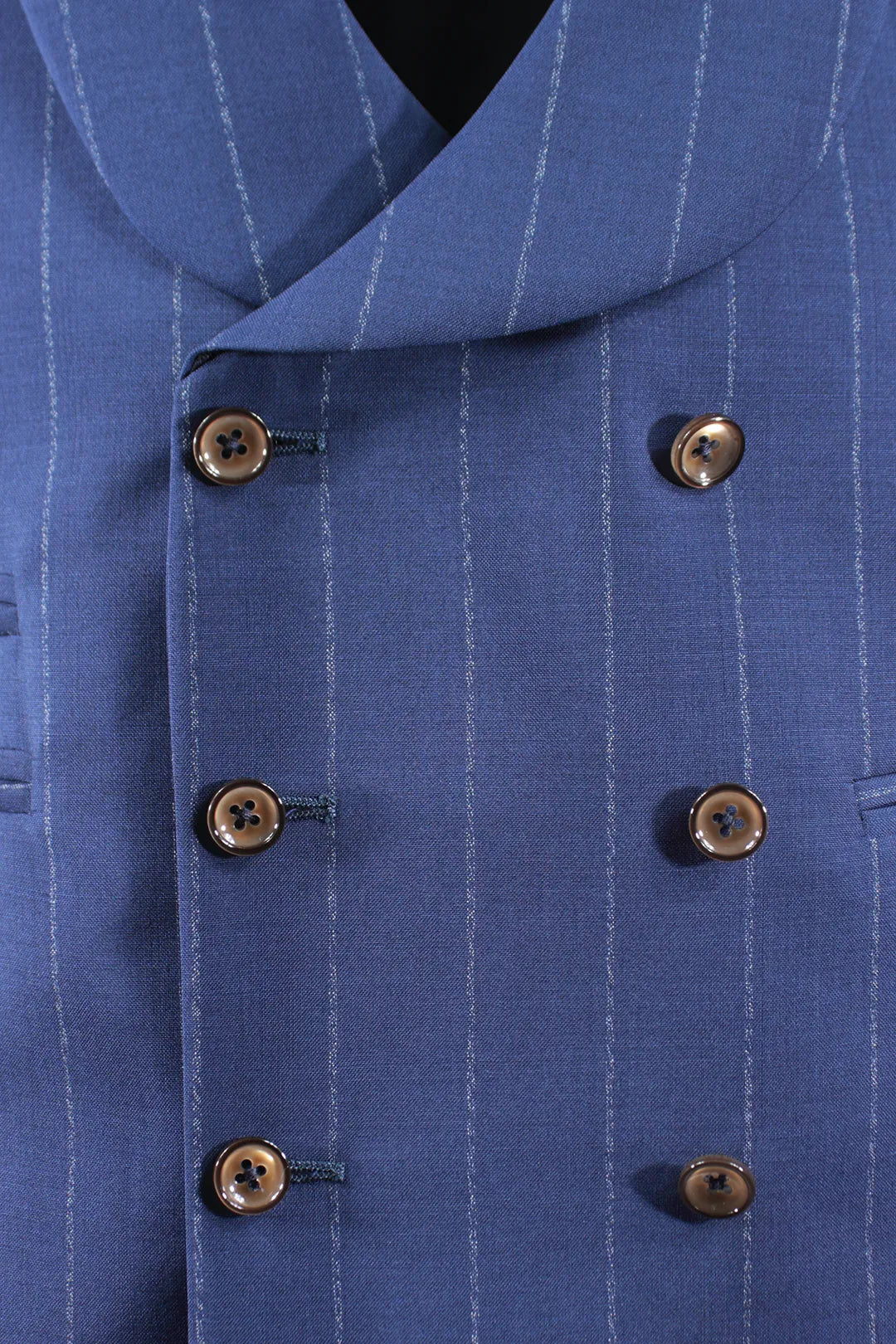 Gilet doppiopetto in lana blu gessata bottoni