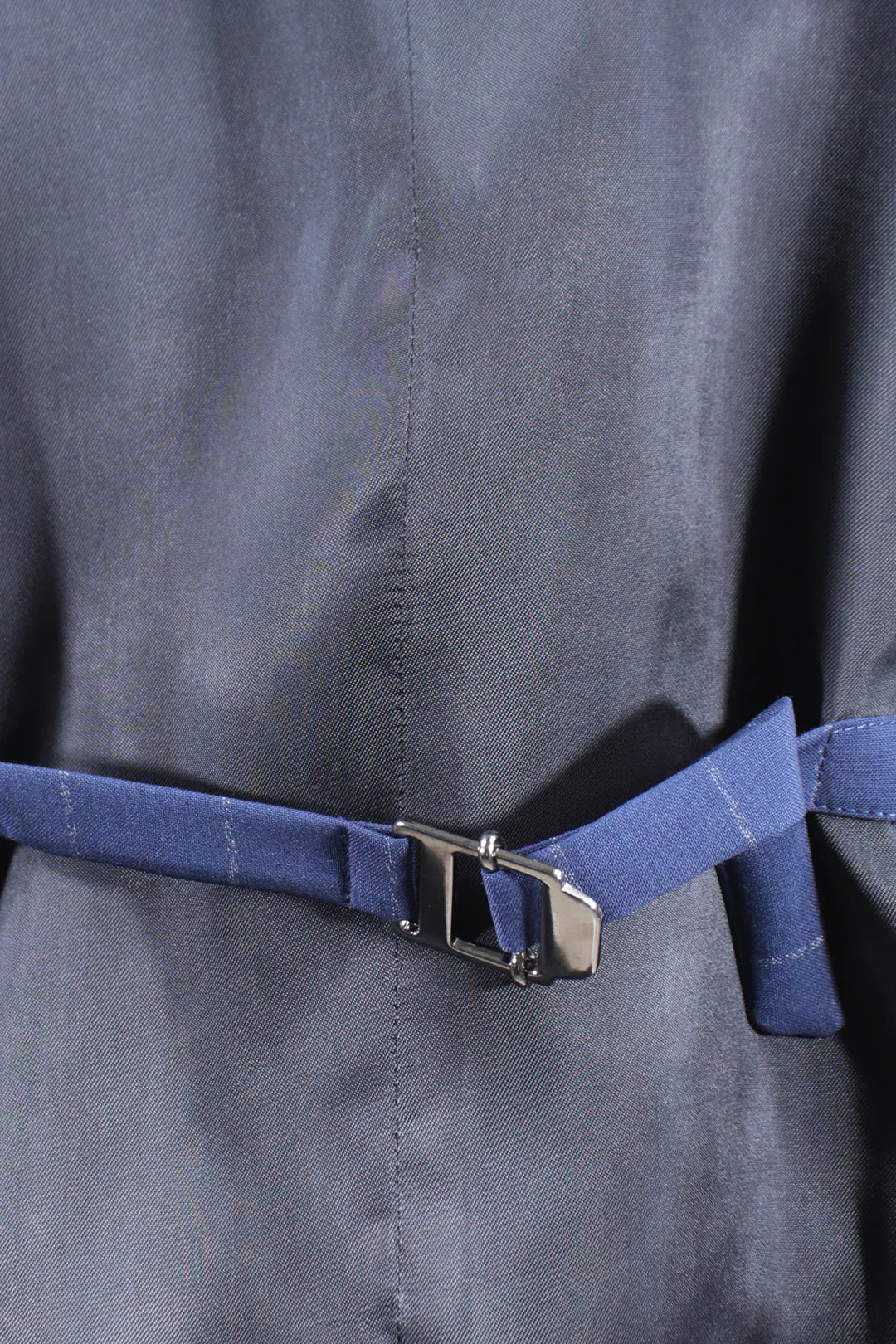 Gilet doppiopetto in lana blu gessata cinturino