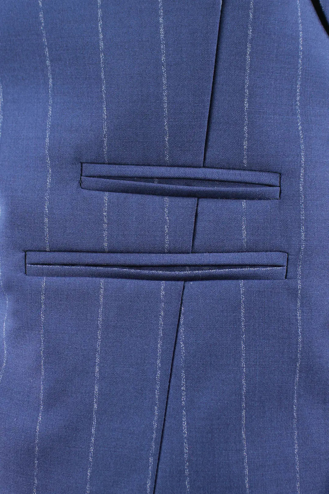 Gilet doppiopetto in lana blu gessata tasca