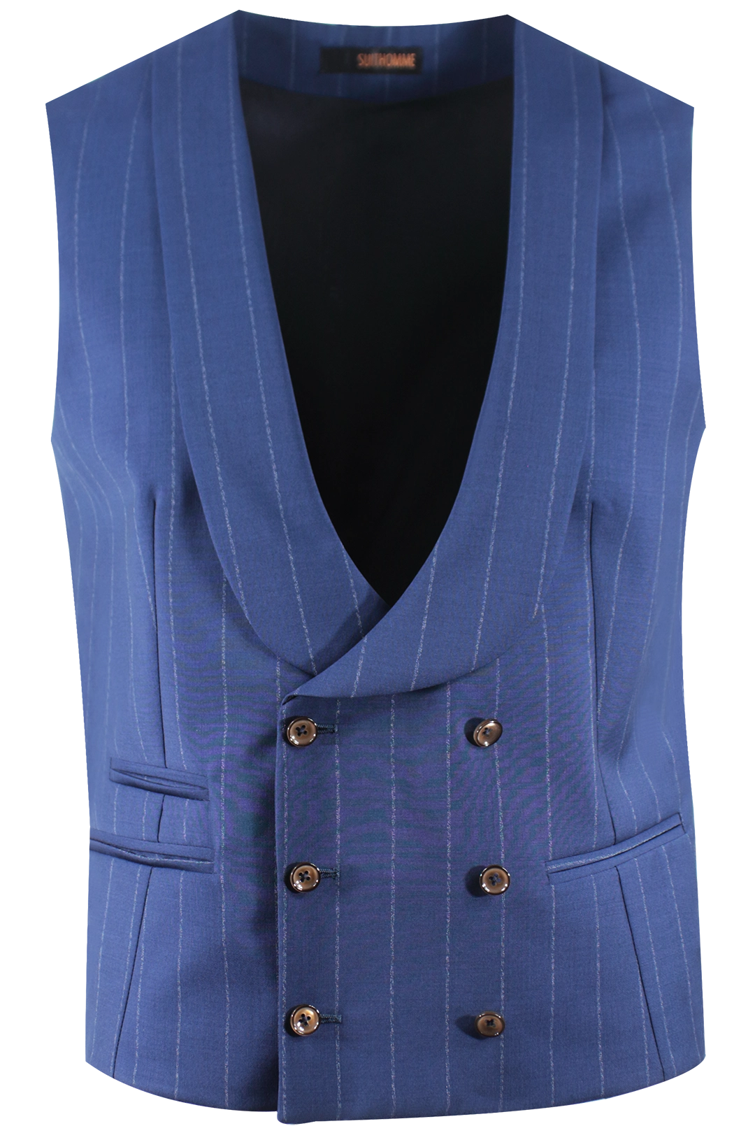 Gilet doppiopetto in lana blu gessata