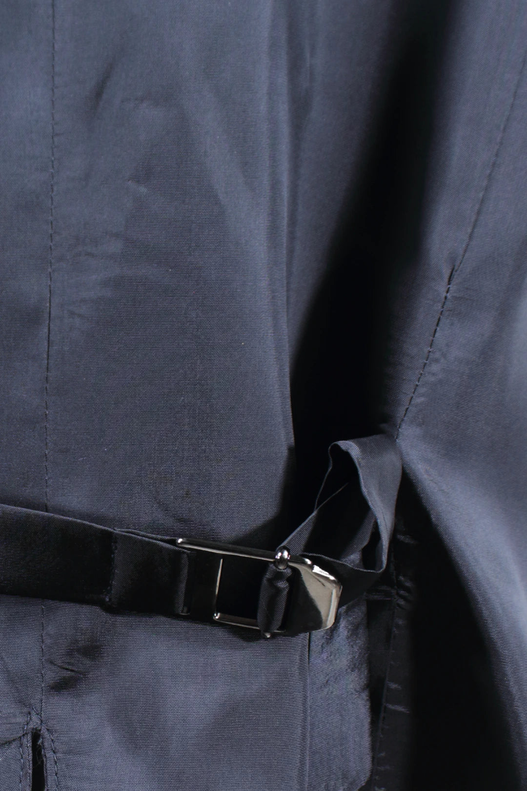 Gilet doppiopetto in lana seersucker blu cinturino
