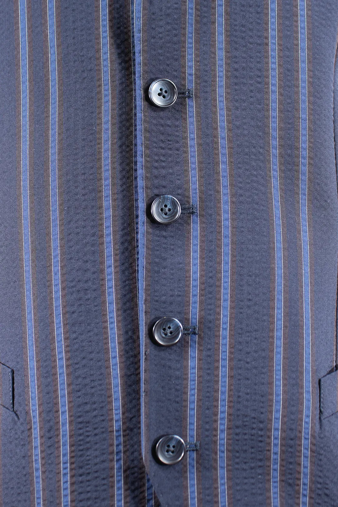 Gilet in lana seersucker blu a righe bottoni