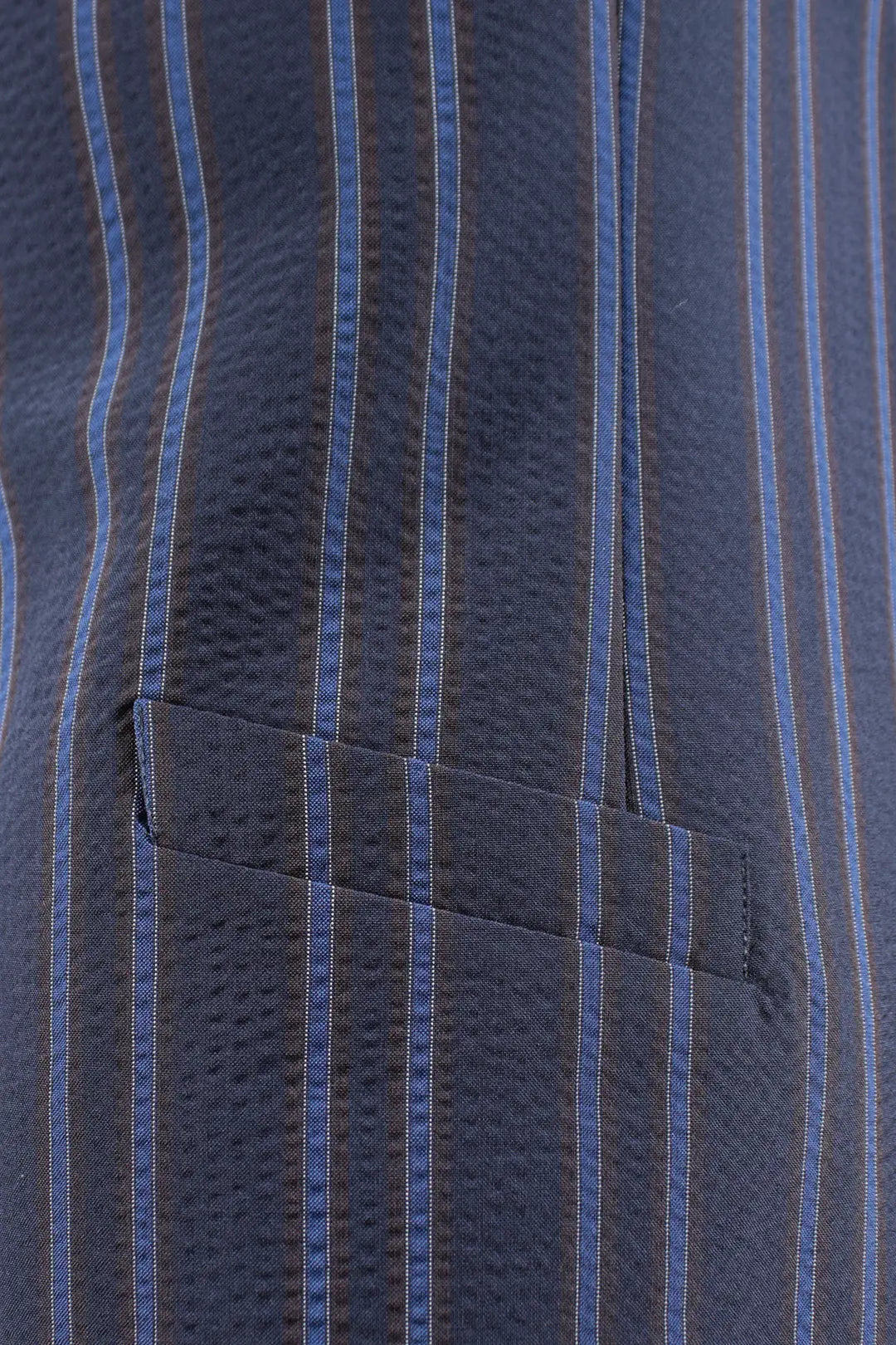 Gilet in lana seersucker blu a righe tasca