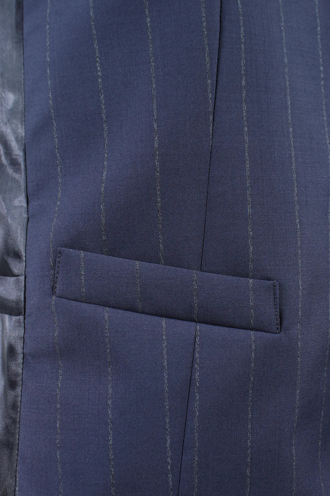 Gilet in pura lana blu gessata tasca