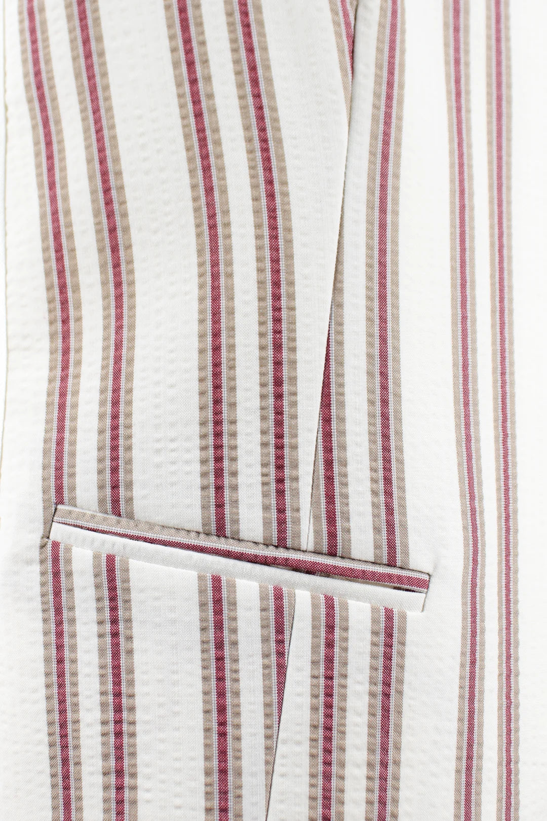 Gilet in lana seersucker panna a righe tasca