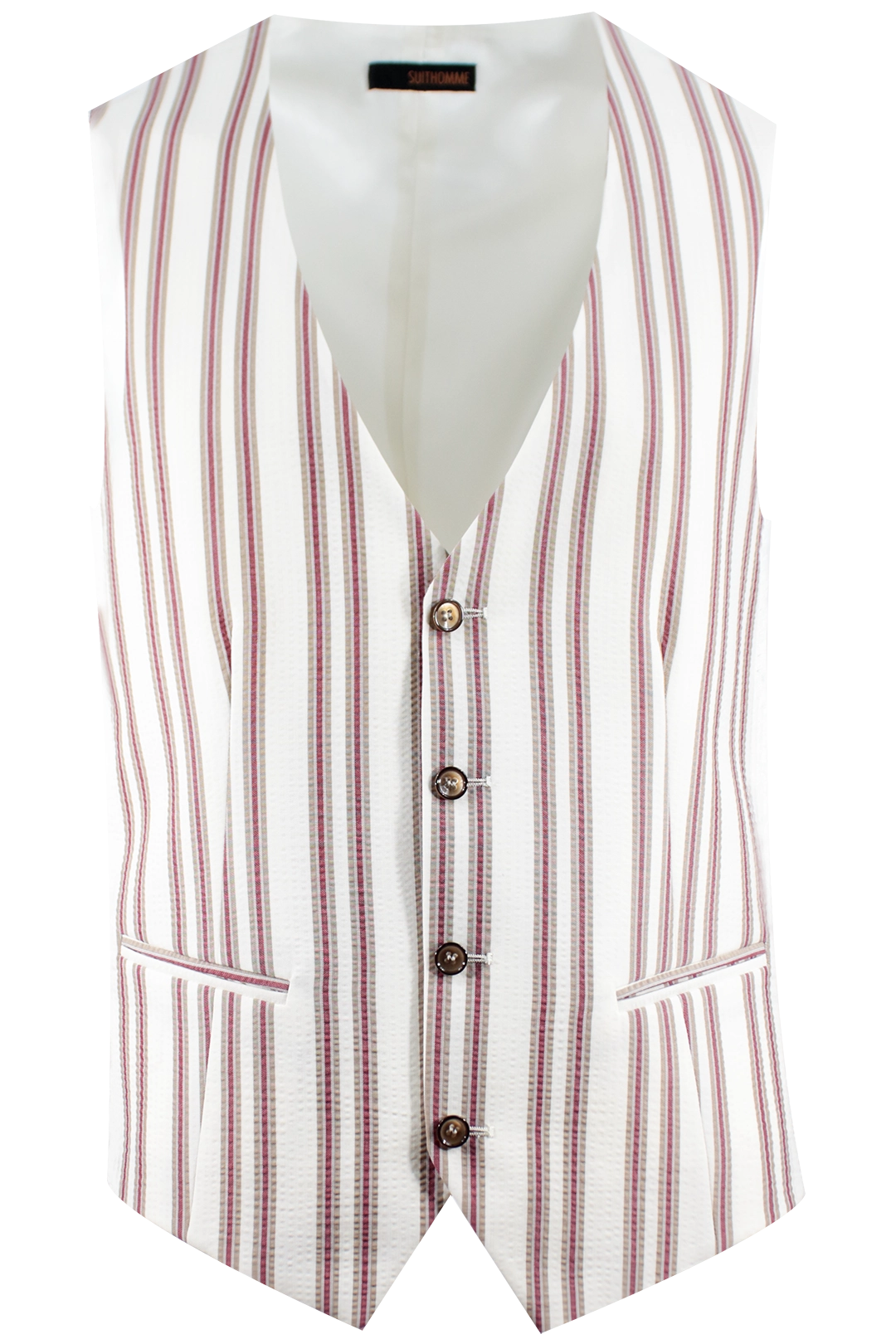 Gilet in lana seersucker panna a righe