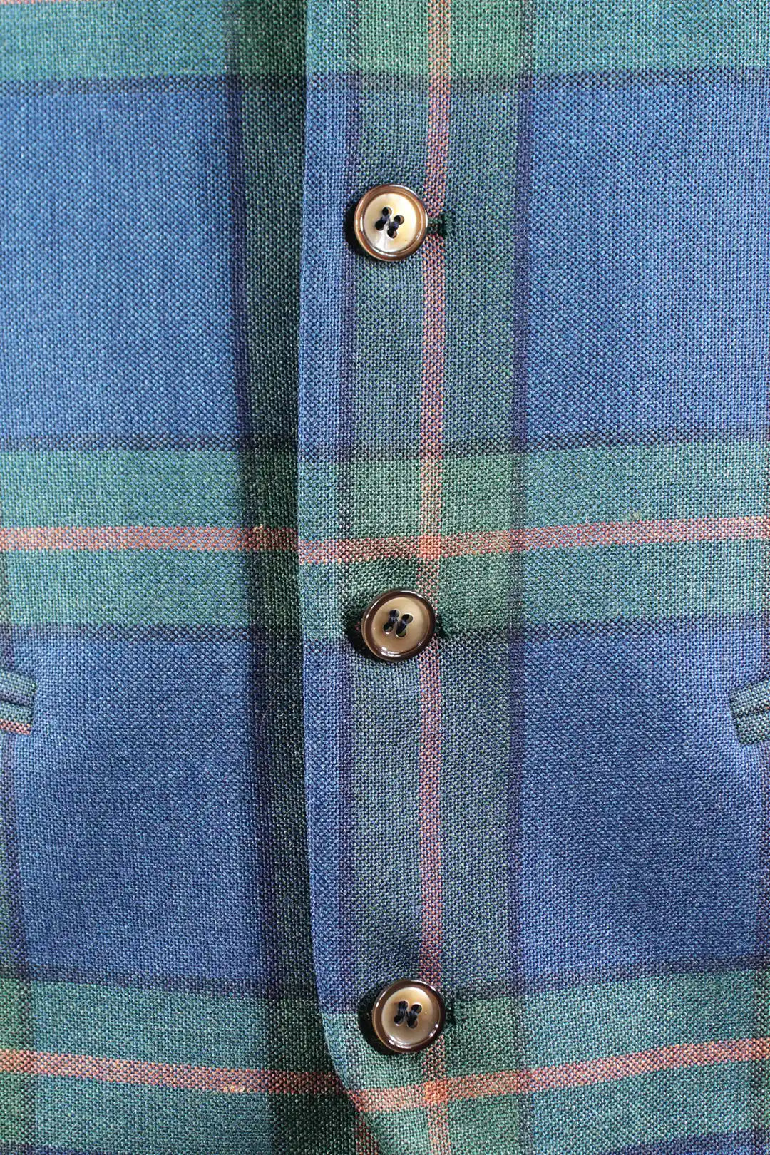 Gilet in lana, seta e lino blu a quadri bottoni