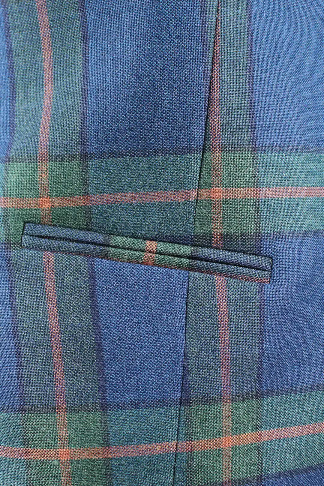 Gilet in lana, seta e lino blu a quadri taschino