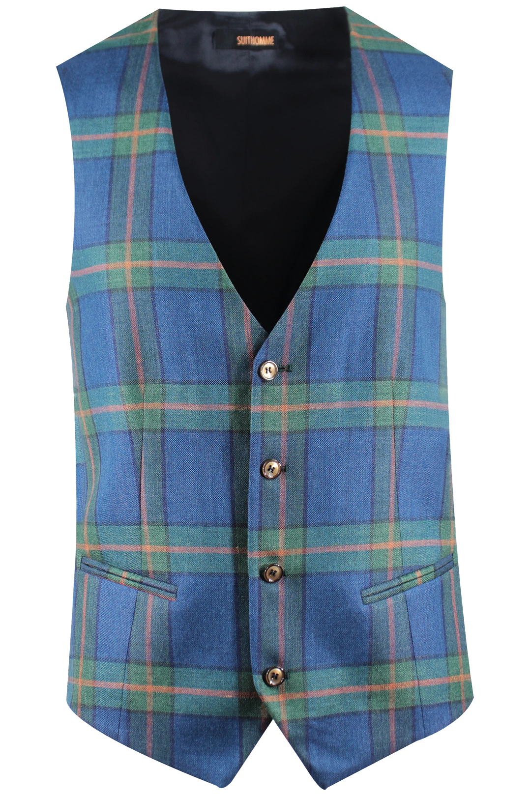 Gilet in lana, seta e lino blu a quadri