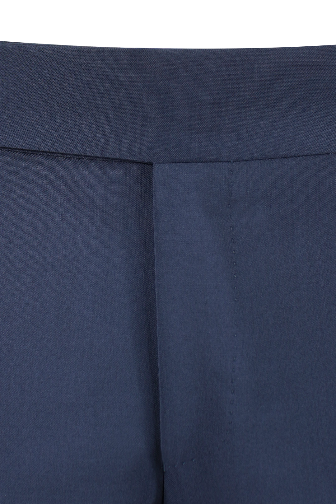 Pantalone con cinta e fibbie laterali in lana blu patta