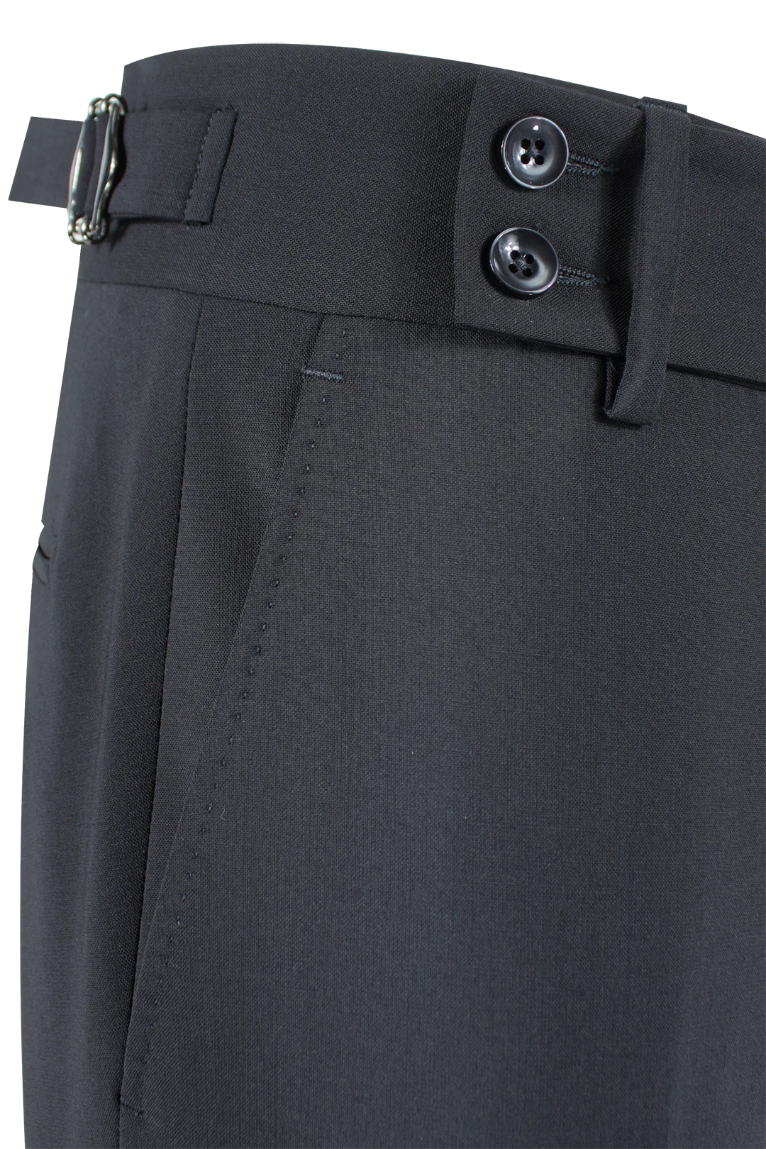 Pantalone con cinta e fibbie laterali in lana nera cinta