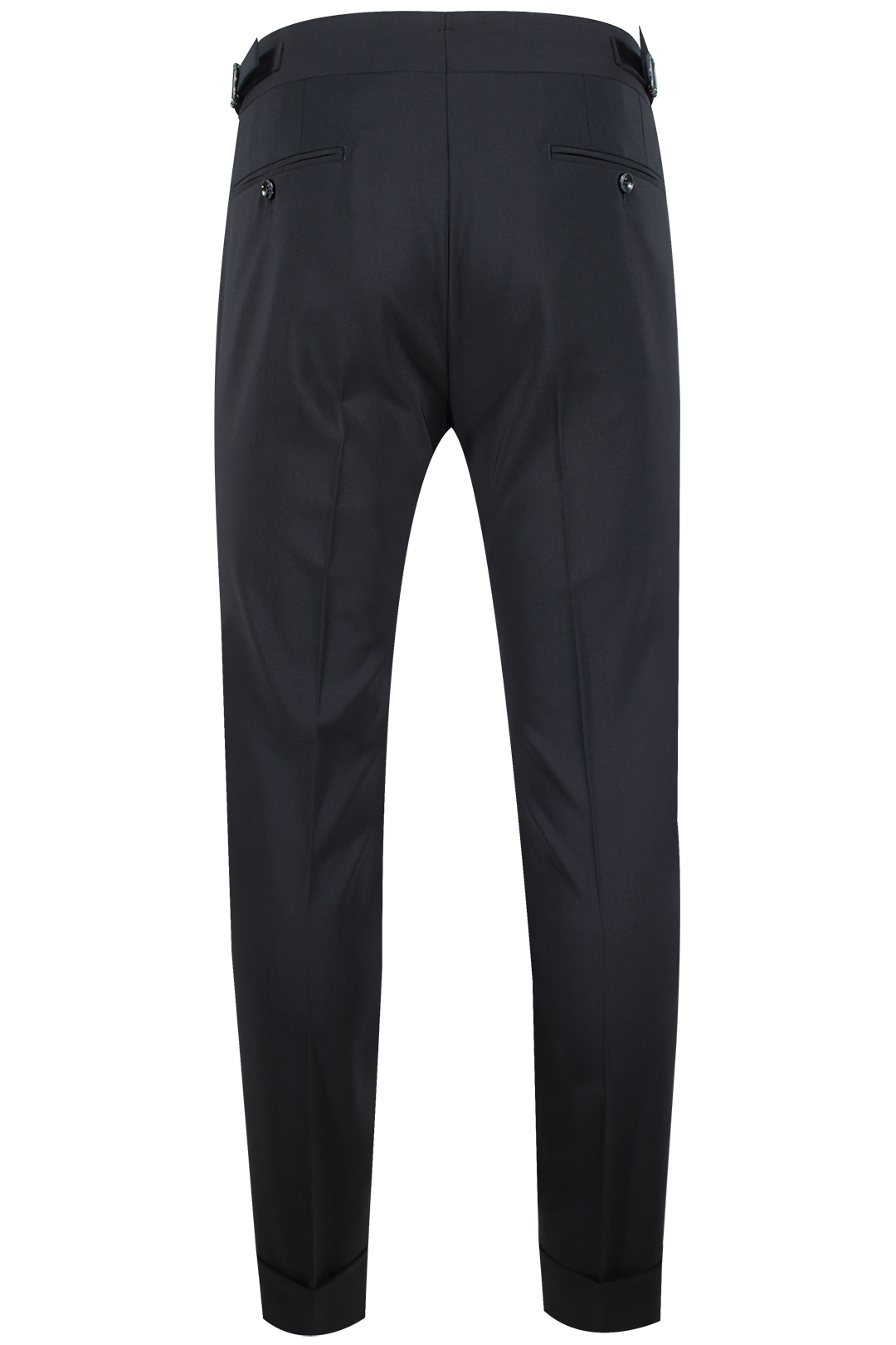 Pantalone con cinta e fibbie laterali in lana nera retro