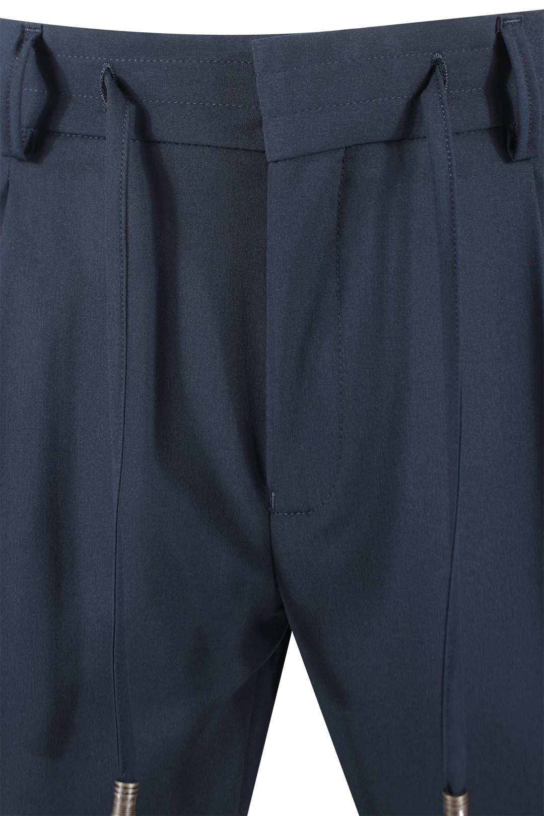 Pantalone con due pince e coulisse in jersey blu coulisse