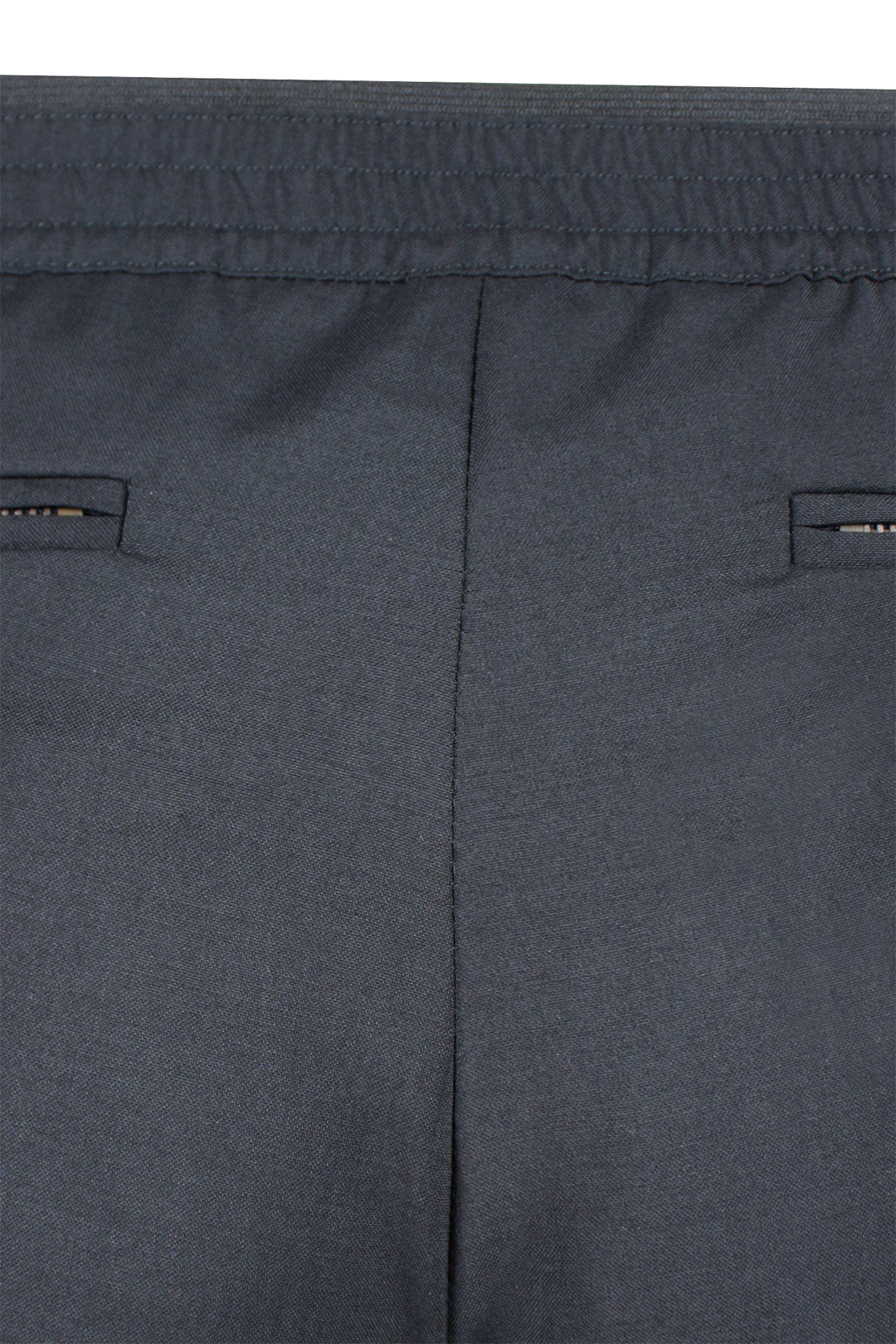 Pantalone con elastico in vita in tela di lana nera tessuto