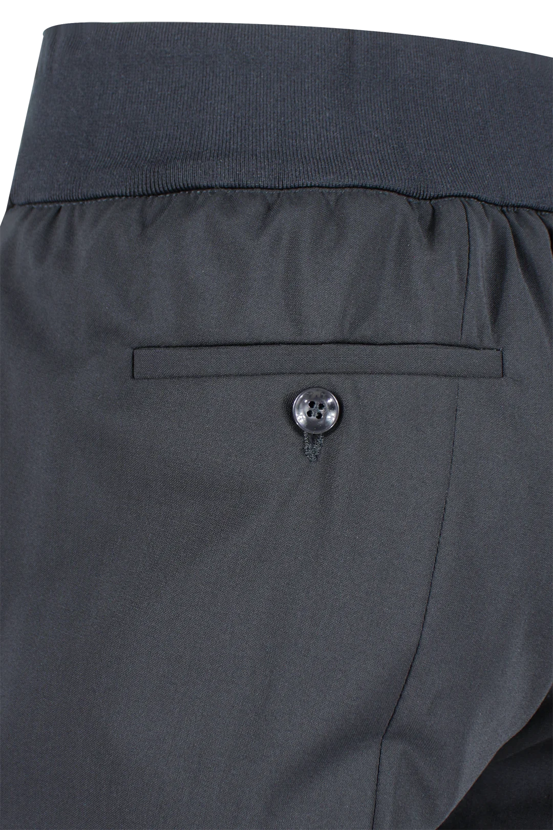 Pantalone con fascia in tela di lana nera taschino