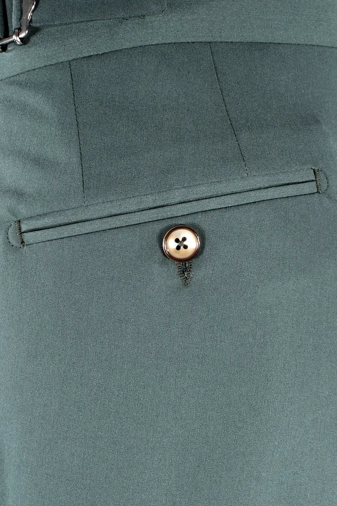 Pantalone con fibbie laterali in jersey verde taschino