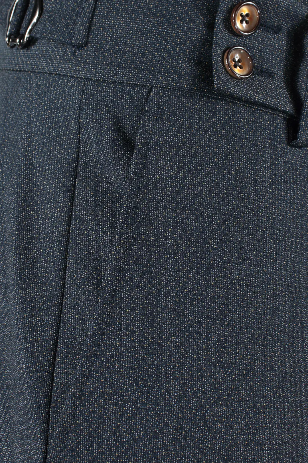 Pantalone con fibbie laterali in lana jacquard blu tasca