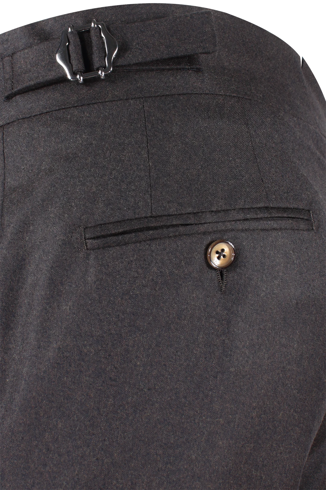 Pantalone con fibbie laterali in lana marrone taschino