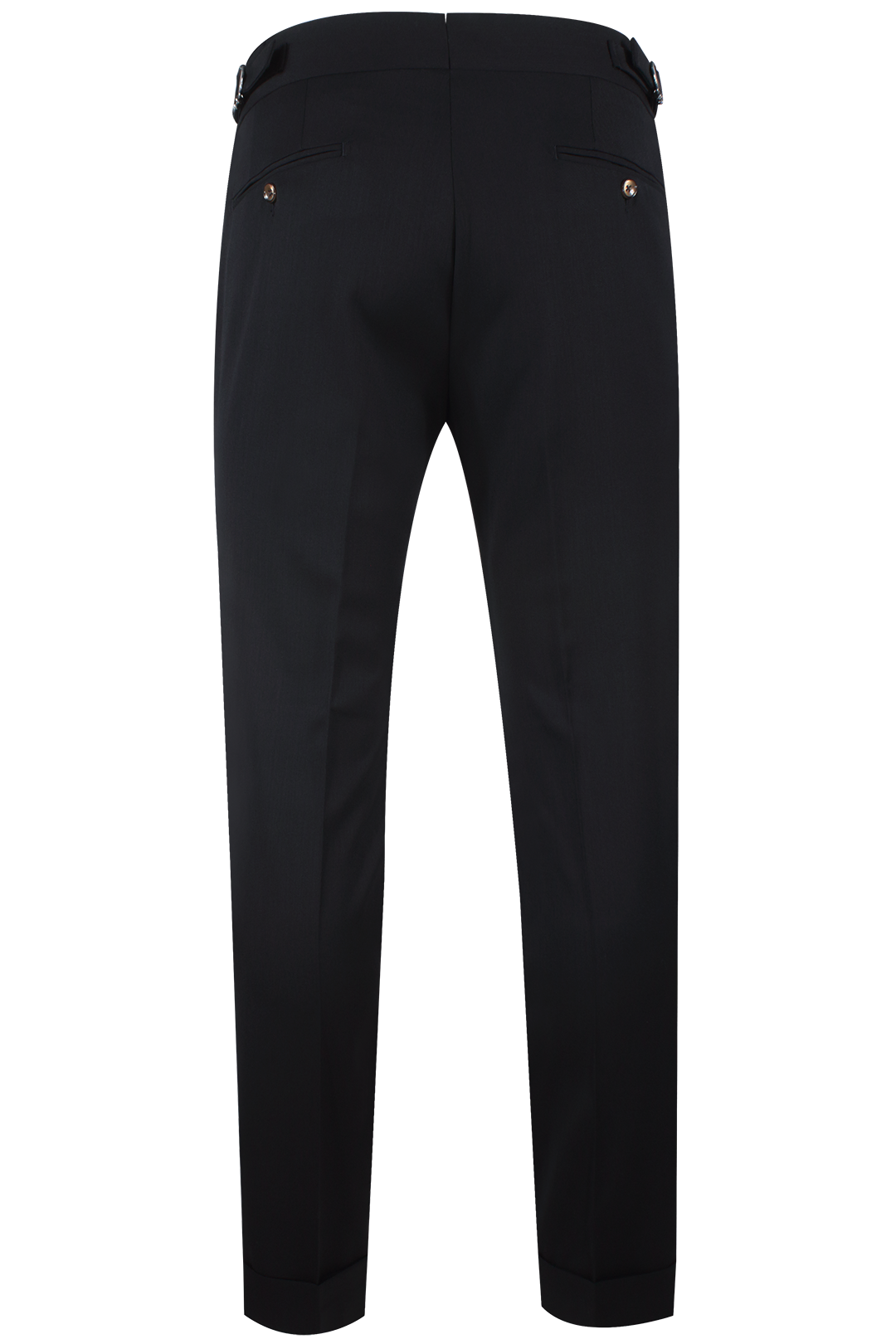 Pantalone con fibbie laterali in lana nera retro