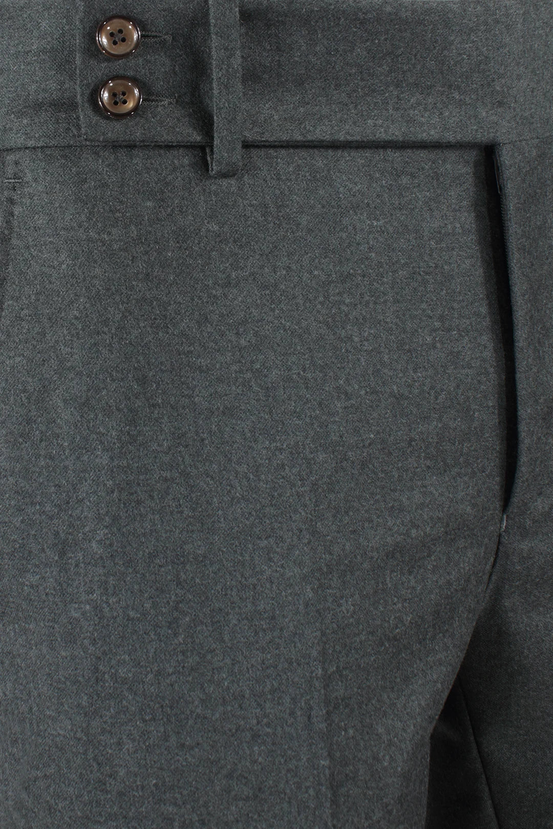 Pantalone con fibbie laterali in lana verde patta