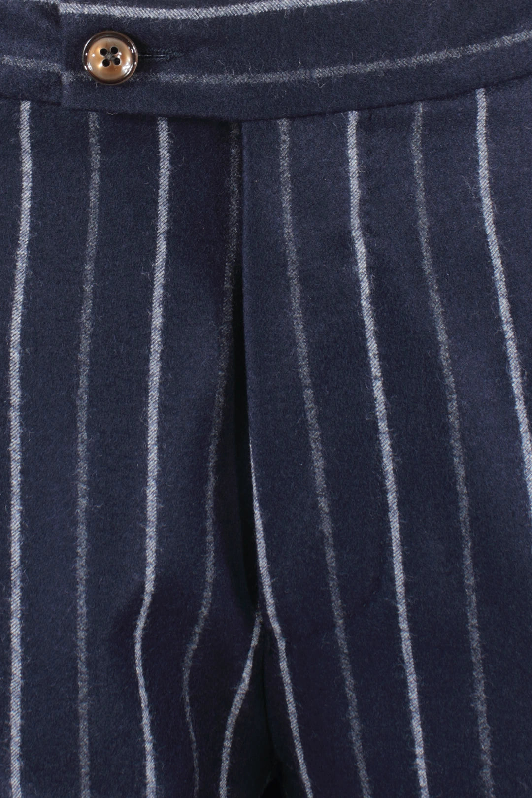 Pantalone con pince in flanella blu gessata patta