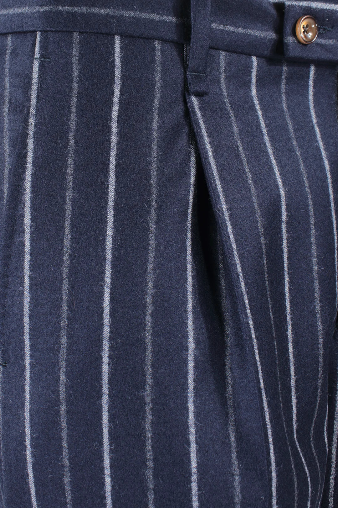 Pantalone con pince in flanella blu gessata pince