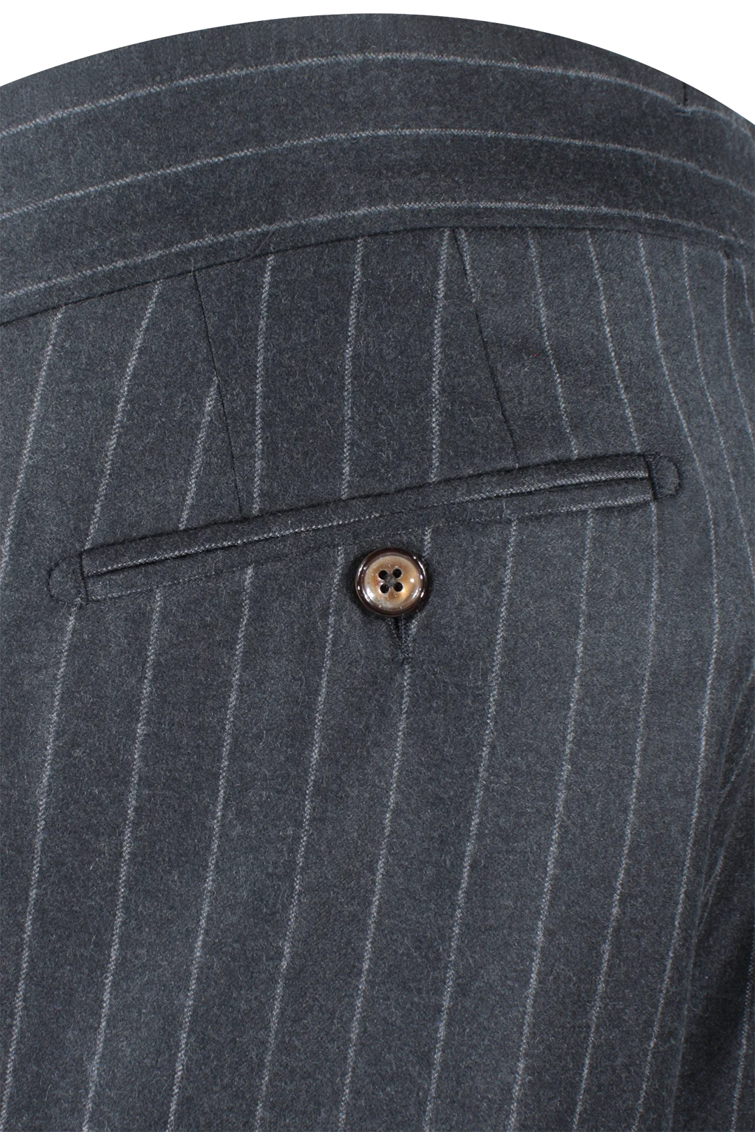 Pantalone con pince in flanella grigia gessata taschino