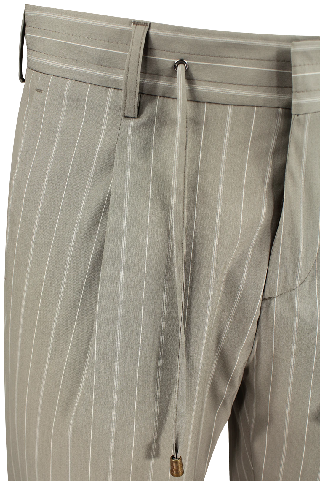 Pantalone con pince e coulisse in lana gessata grigio tortora coulisse
