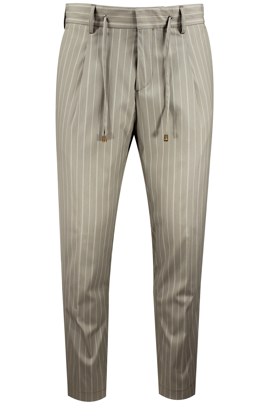 Pantalone con pince e coulisse in lana gessata grigio tortora