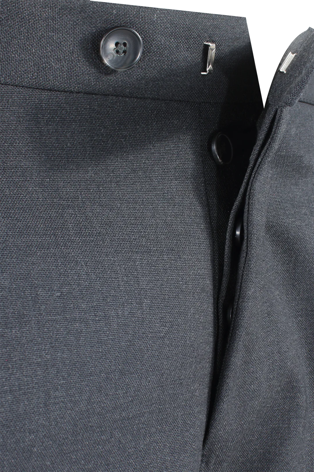 Pantalone con doppia pince in tela di lana antracite bottoniera