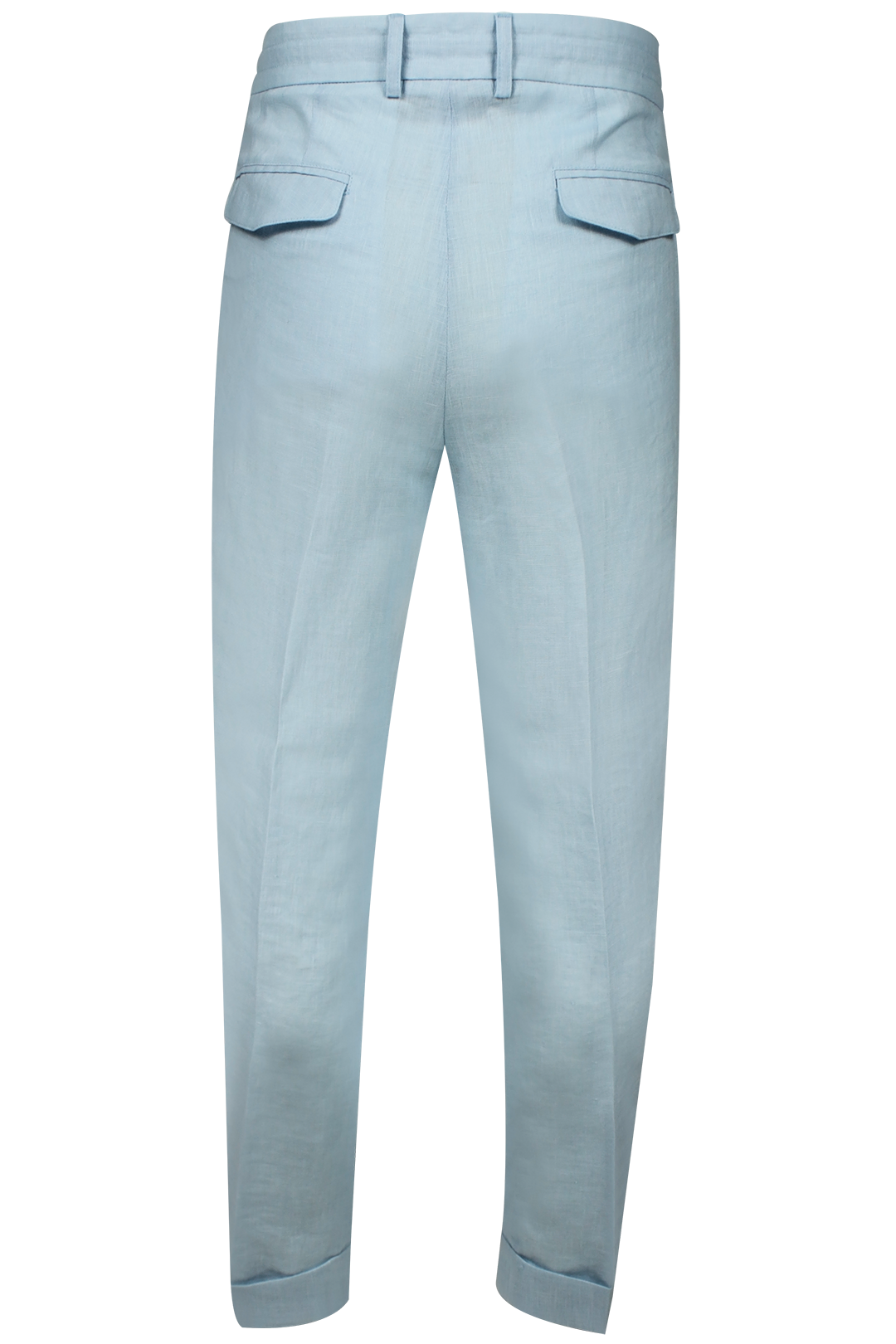 Pantalone con due pince e coulisse in lino celeste retro
