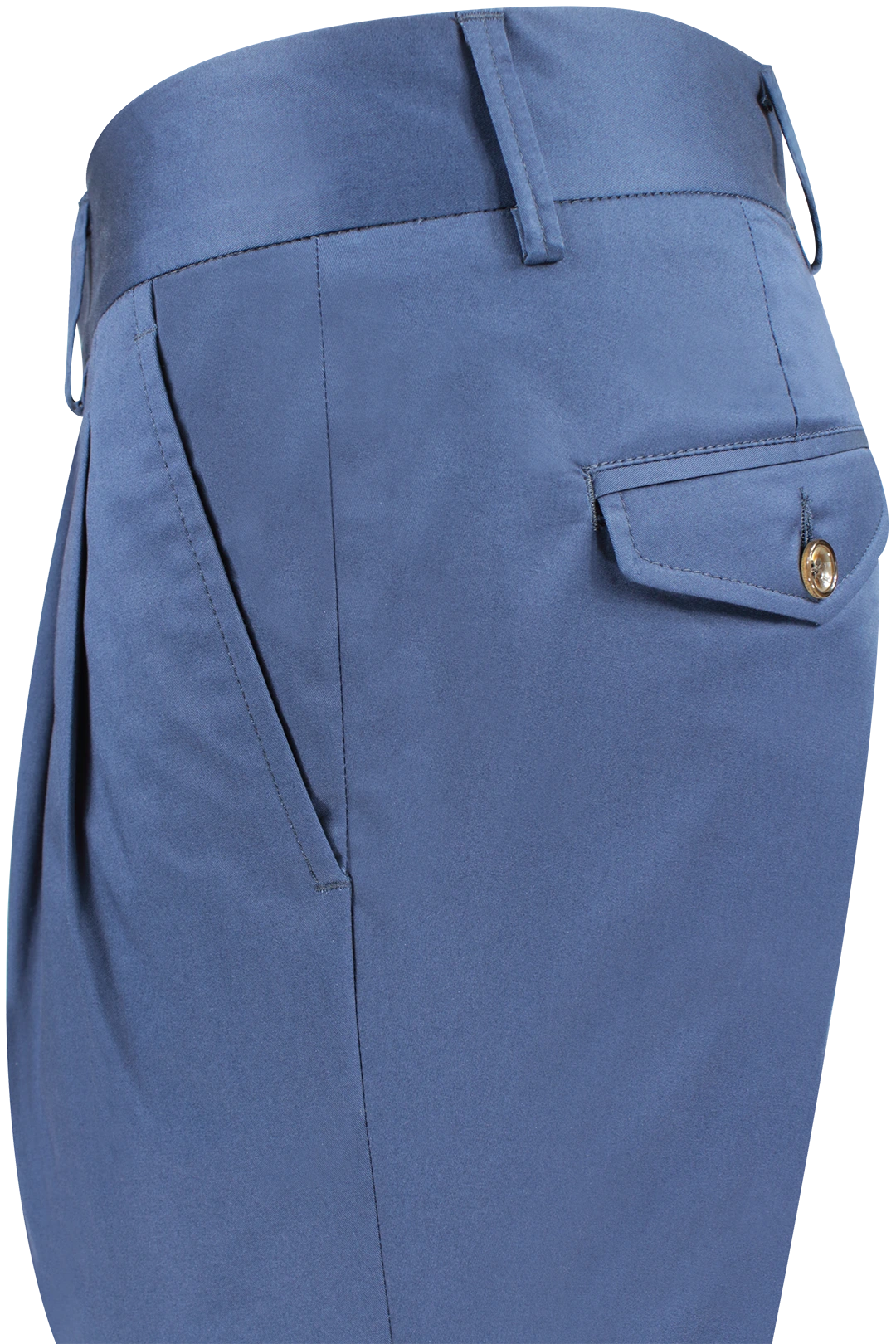 Pantalone con due pinces e cinturino in cotone blu lato