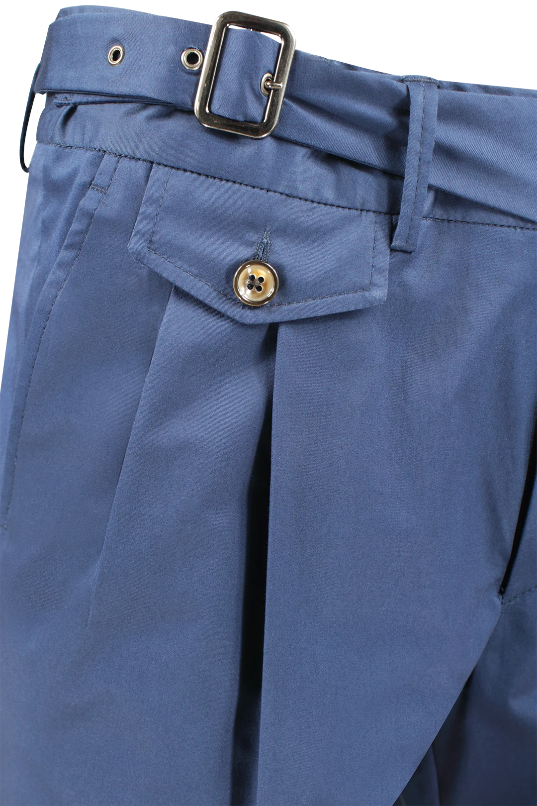 Pantalone con due pinces e cinturino in cotone blu tasca