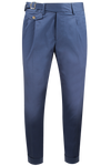 Pantalone con due pinces e cinturino in cotone blu