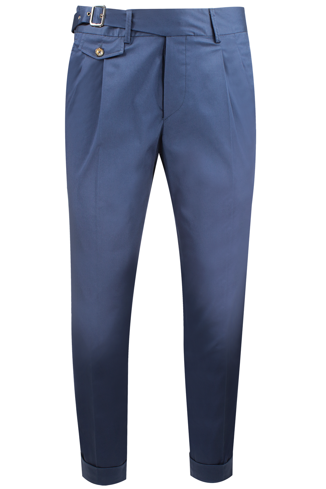 Pantalone con due pinces e cinturino in cotone blu